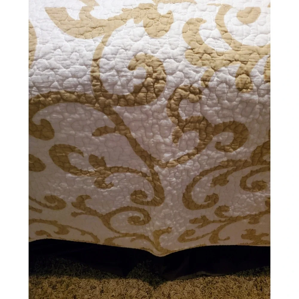 Classic Scroll Queen Reversible Geo Print Quilt Top‎ Bedspread 2 Standard Shams